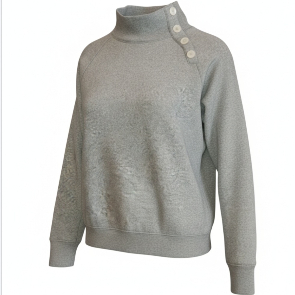 J. Crew Factory Light Gray Button Detail Mock Neck Sweatshirt Size S Super Soft